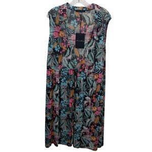 A Love Story Tropical Floral Swim Cover Up Plus 2X Sheer Tie Front Side Slits